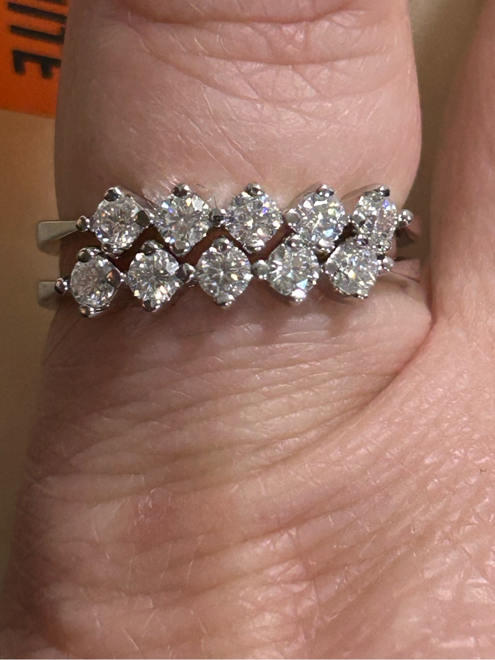 Sterling Silver pair of size 10 Moissanite 5 stone Half Eternity Bands